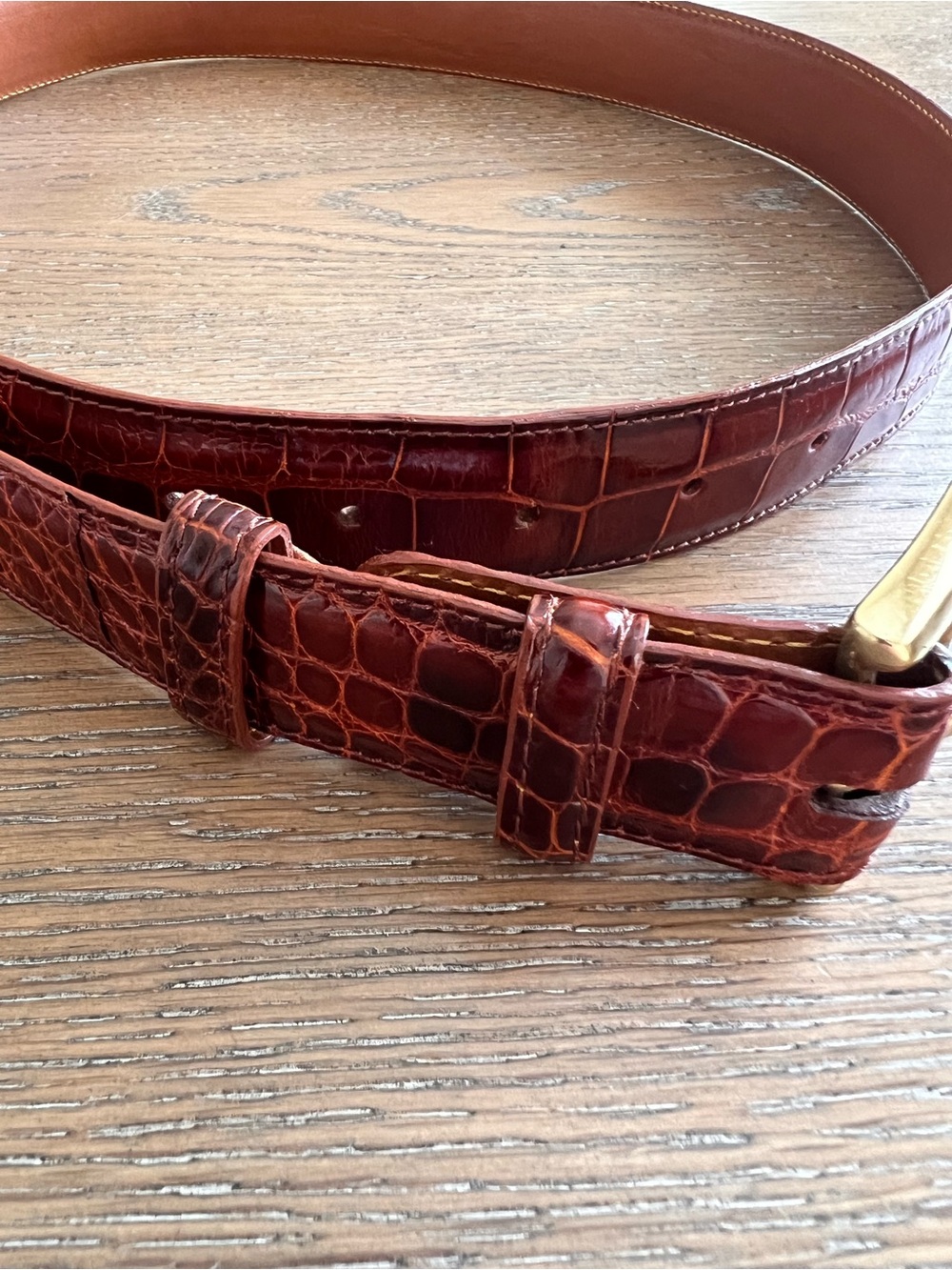 Cole Haan Men's American Alligator Leather Belt Cognac Oxblood Size 34 - Picture 4 of 16